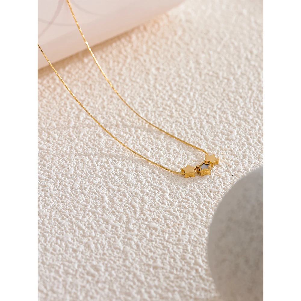 Yhpup Delicate Star Double Side Pendant Necklace Golden Stainless Steel Temperament Stylish Jewelry 18K PVD Plated Waterproof