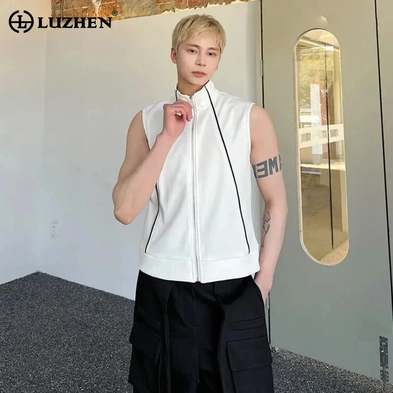 

LUZHEN 2024 Fashion New Color Contrast Design Sleeveless Vests Summer Original Korean Trendy Streetwear Men's Waistcoat LZ4591