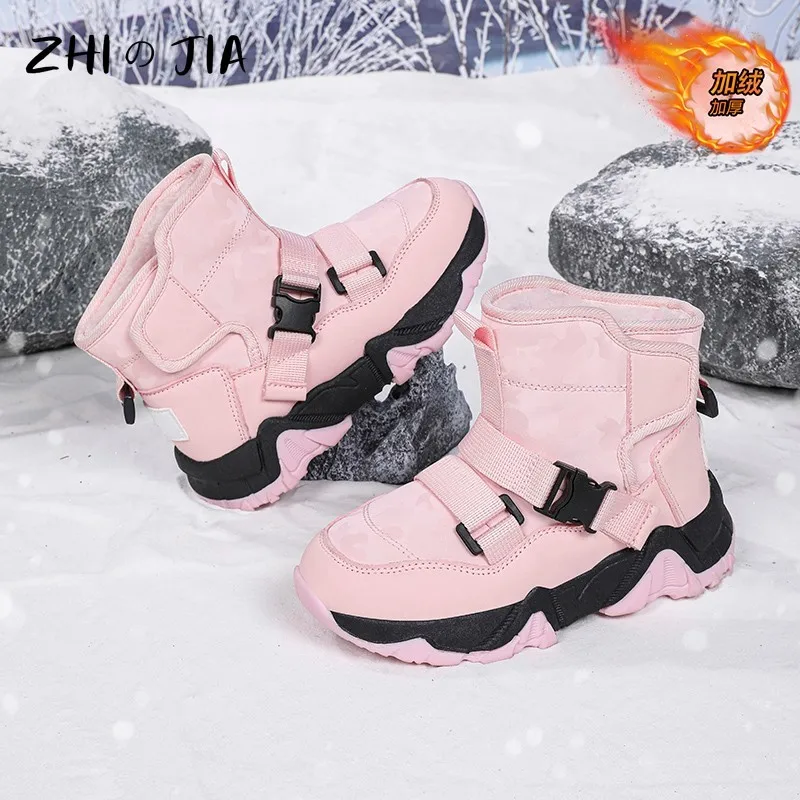 

Детские зимние теплые высокие зимние ботинки, новая детская плюшевая спортивная обувь, уличная противоскользящая и износостойкая обувь, размеры 29-38