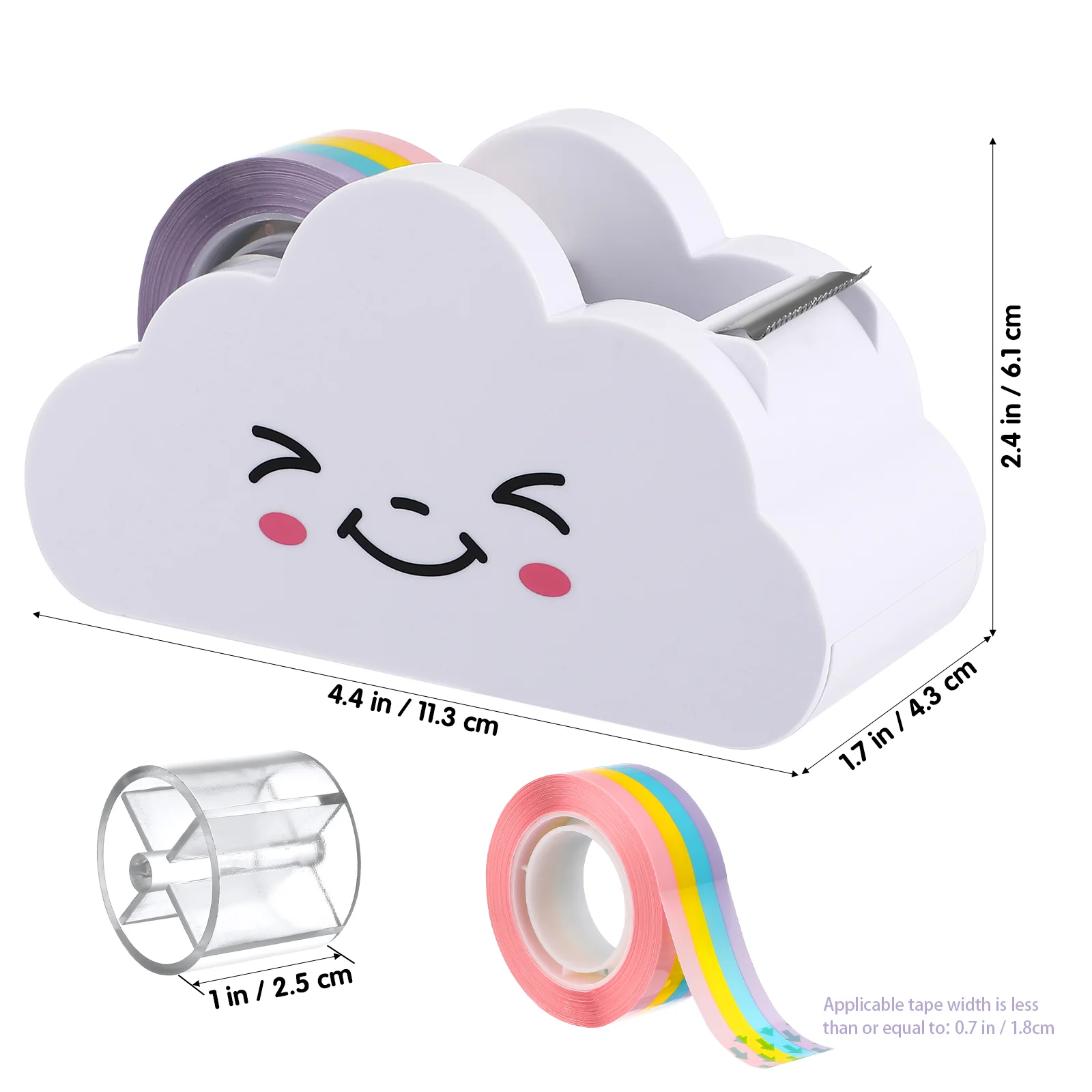 موزع الشريط المكتبي Cloud Fun White Out Rainbow مع أداة قطع الأطفال