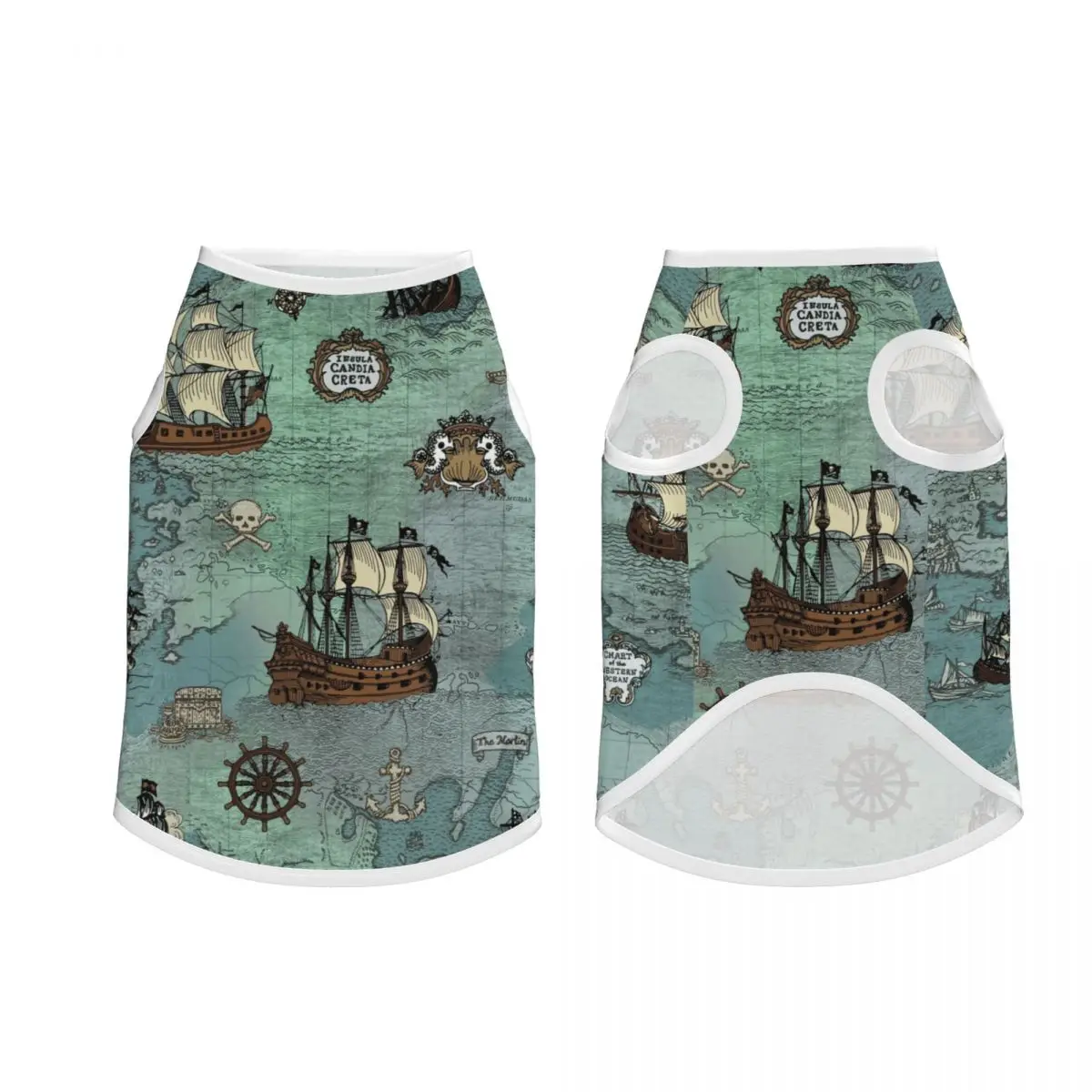 Pirate Map Nautical Sea Print Pet Vests Jacket Breathable Skull Sailor Large Dog Clothes Decor For Costume Supplies