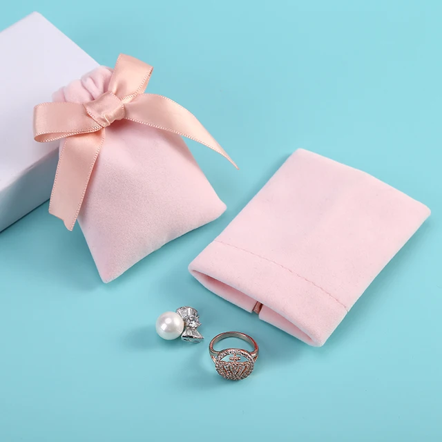 10 sztuk/partia 7x9cm różowa aksamitna wstążka torba sznurkiem kolczyki pierścionki naszyjnik bransoletka ślub prezent na boże narodzenie woreczki do przechowywania