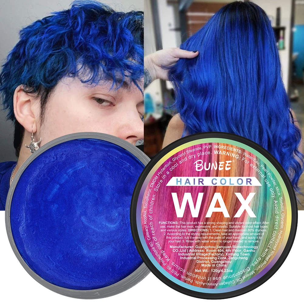 

BUNEE 9 Color Hair Color Wax For Men and Women One-Time Temporary Hair Color Cream Gel 120g Blue Color Hair Styling Halloween