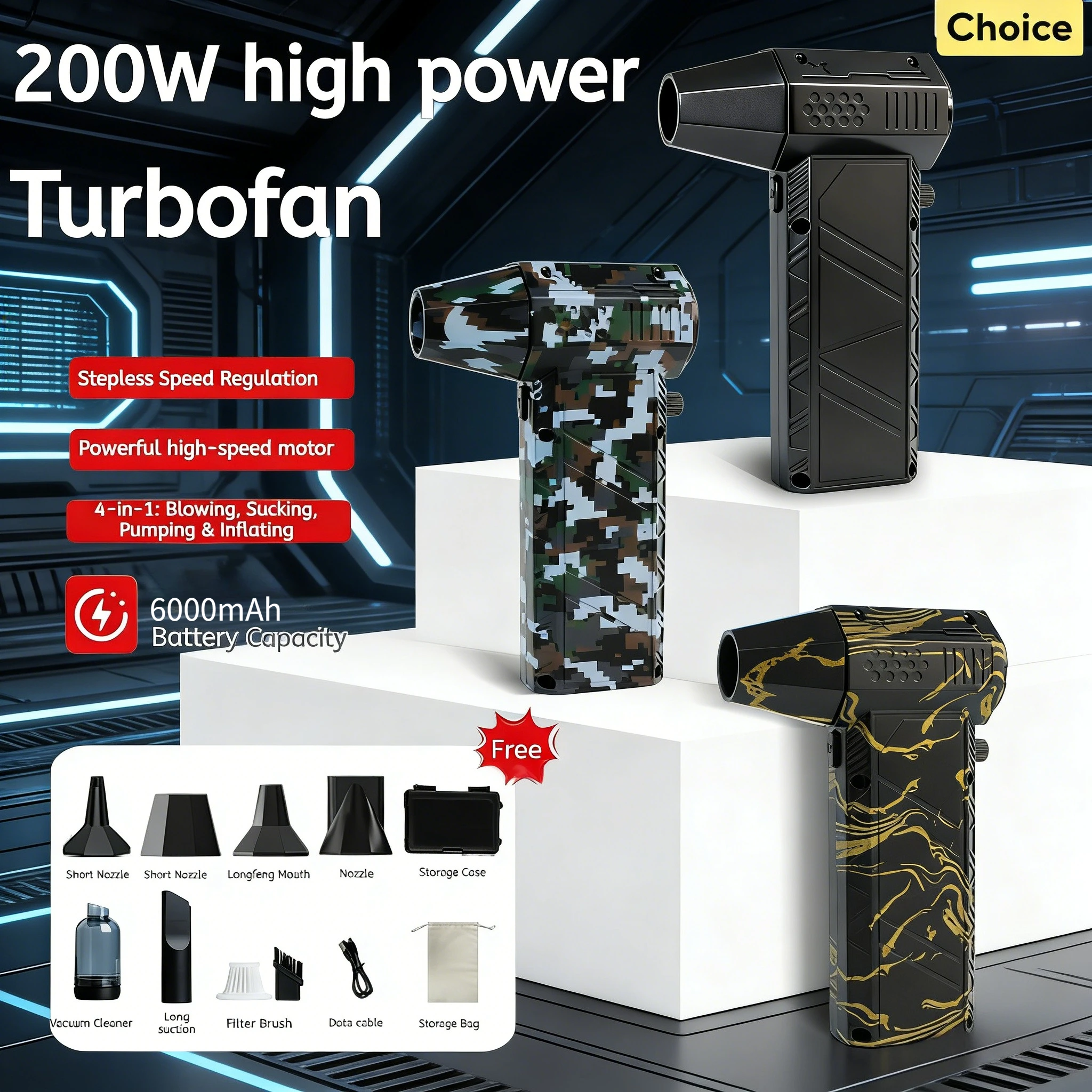 

Камуфляжный Violent Fan, высокоскоростной турбореактивный вентилятор, мини-портативный, 480 000 об/мин, мощный очиститель сжатого воздуха, мощный вентилятор