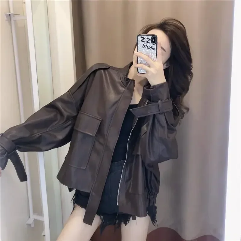 Overs ize Short Pu kleine Lederjacke Damen koreanischen Herbst lässig All-Match Motorrad lose Jacke Trend Mode Kleidung