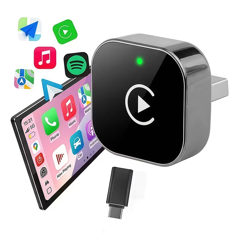 Vyvylabs Verbesserter 2-in-1 CarPlay Wireless Adapter Plug-and-Play Auto-Adapter mit USB/USB-C Anschluss Auto-Zubehör für iPhone 10 und Höher