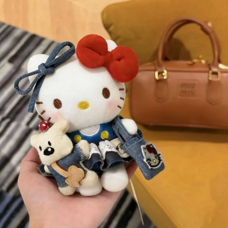 

Cowboy Style Hello Kitty Plush Keychain Cute Cartoon Stuffed Toy Fashion Girl Backpack Kawaii Doll Pendant Perfect Gift for Fans