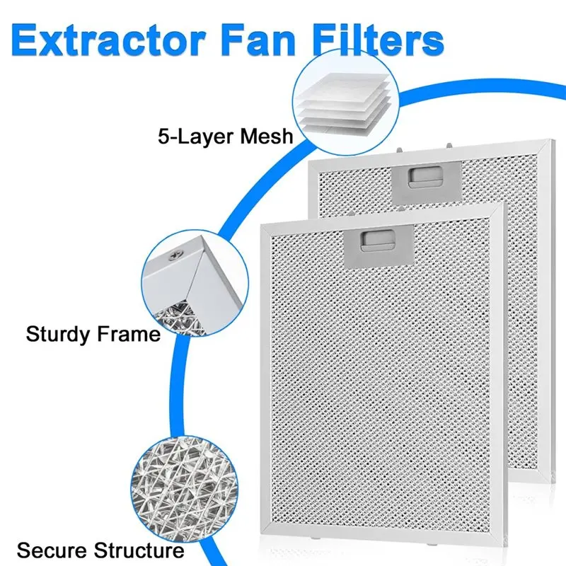 ABJN-Cooker Replacement Filter 2 Pack Cooker Hood Filter Replacement 320X260x9mm, 5 Layer Extractor Fan Filters Mesh