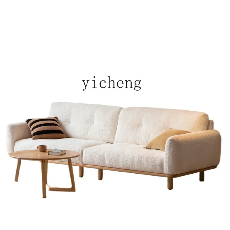 Fabric Sofa White Simple Modern Living Room Small Apartment All Solid Wood Lamb Fleece Sofau31