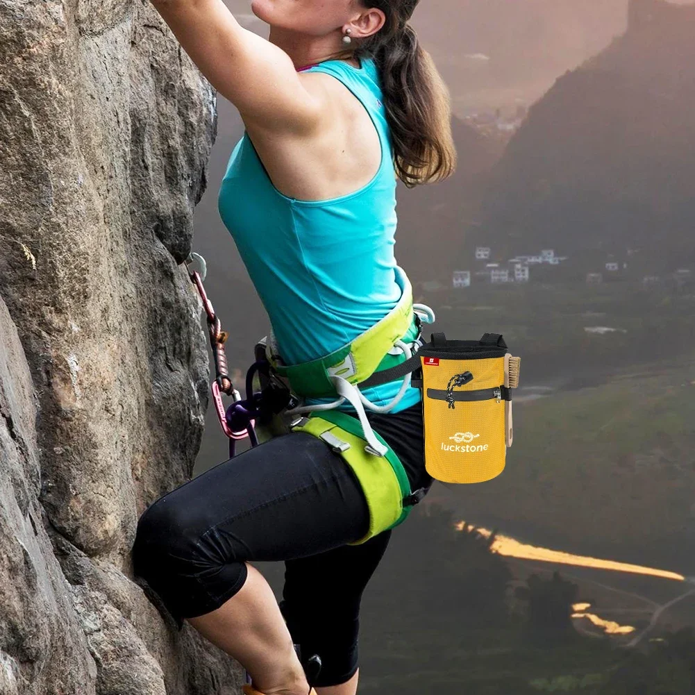 Bouldering Torba na kredę Wiadro z 2 dużymi kieszeniami na zamek błyskawiczny Worek na kredę do wspinaczki skałkowej ze szczotką do kredy Premium