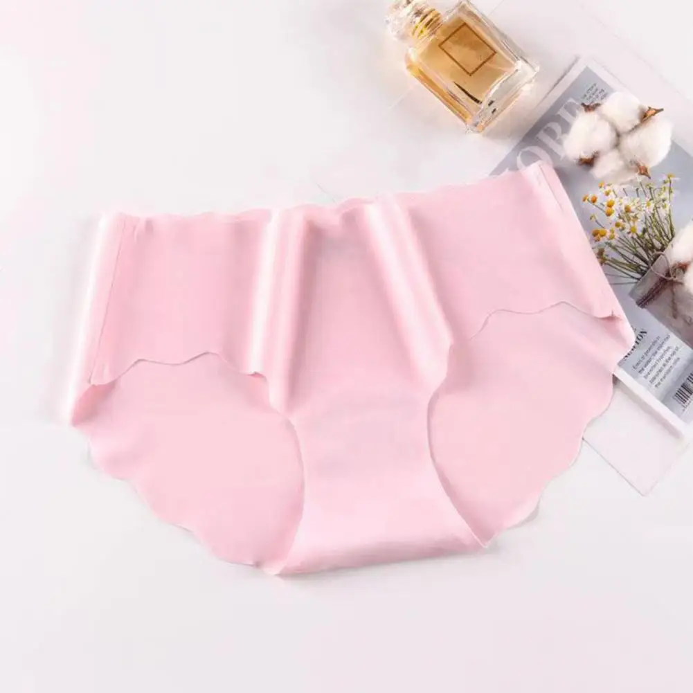 Women Japanese Style Ice Silk Women's Underpants Mid Waist Moisture-wicking Lady With Thin Quick Dry Fabric Waved Edge Design