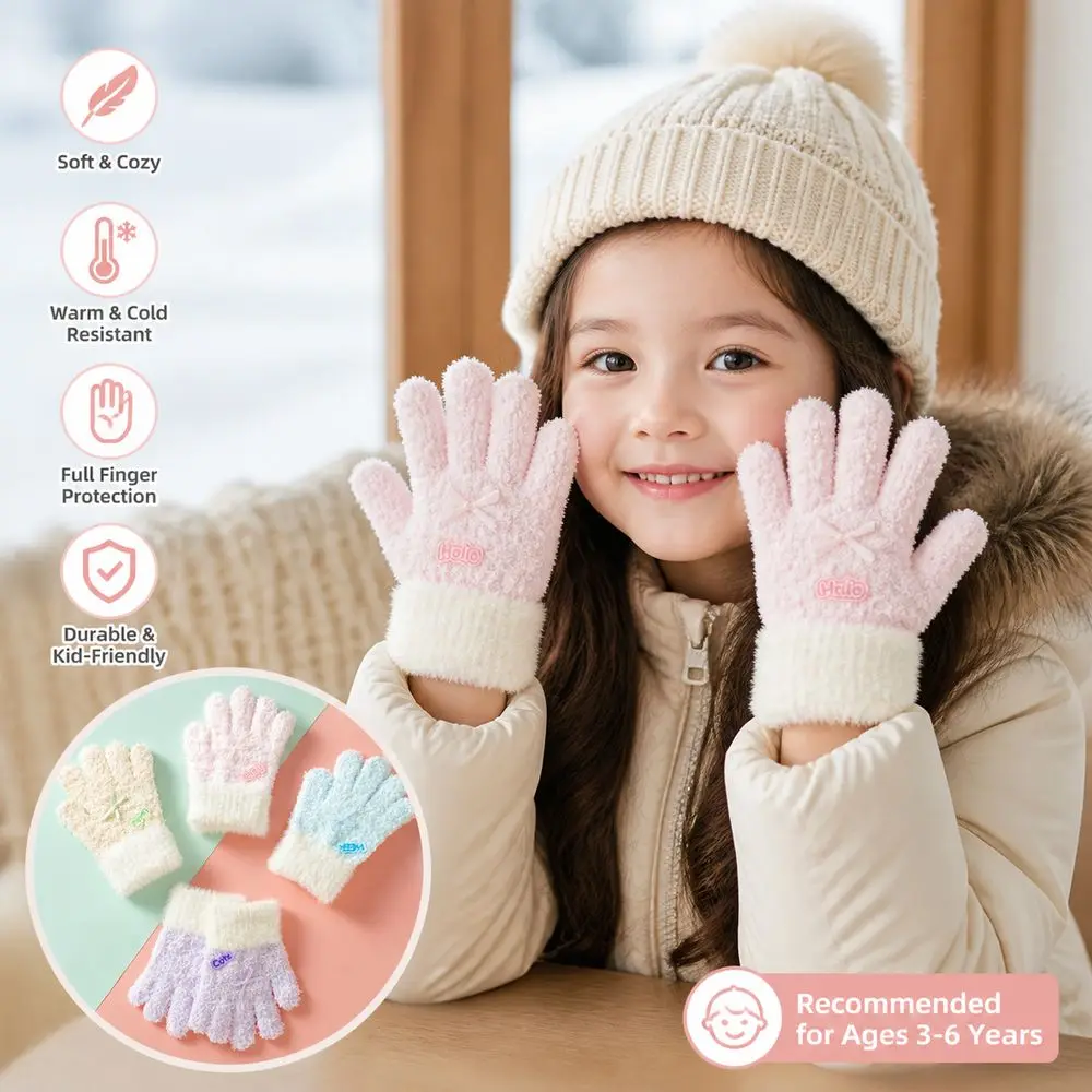 Gifts Knitted Winter Gloves Soft Warm Cuffs Children's Knit Gloves Full Finger Mittens for Young Children