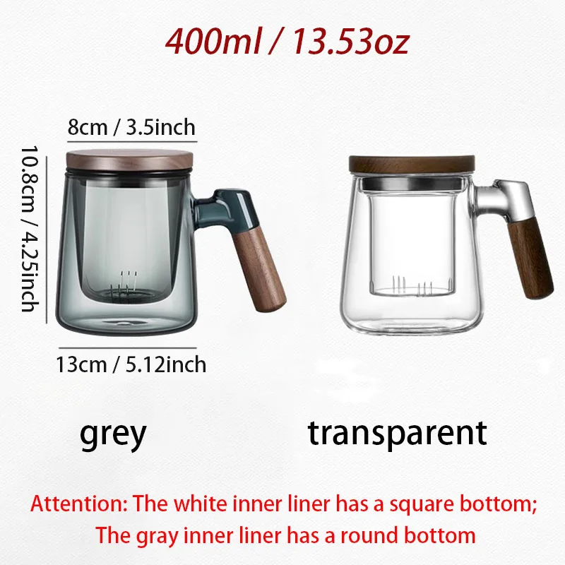 400ml Borosilicate Glass Tea Cup With Infuser Steeper And Lid For Loose Leaf Tea Wood Handle Blooming Tea Diffusers Filter Mug