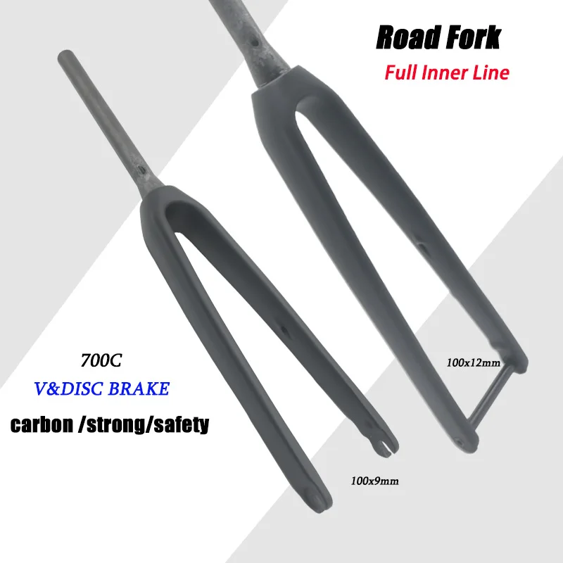

new Carbon Fiber Road Bike Fork 700Cx32mm inner Tapered Tube,Thru Axle100x12mm Quick 100x9mm Release Full Carbon Bicycle Fork