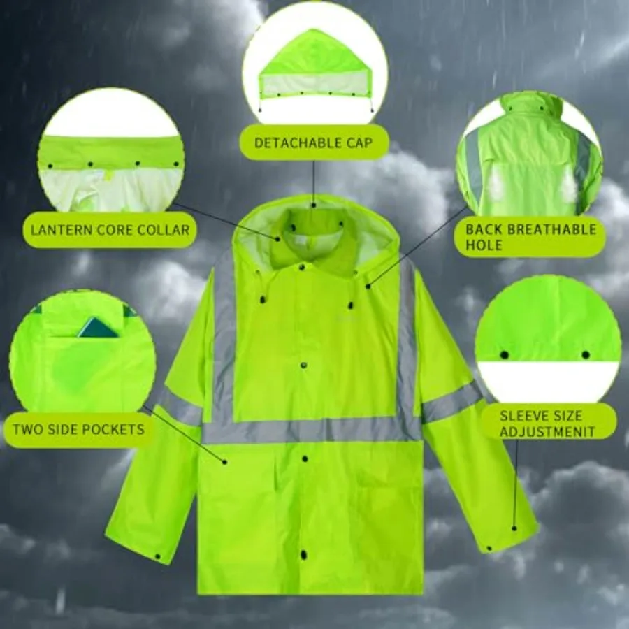 Rain Suits for Men Waterproof High Visibility Reflective Work Breathable Rain Gear for Men Waterproof Jacket and Pants