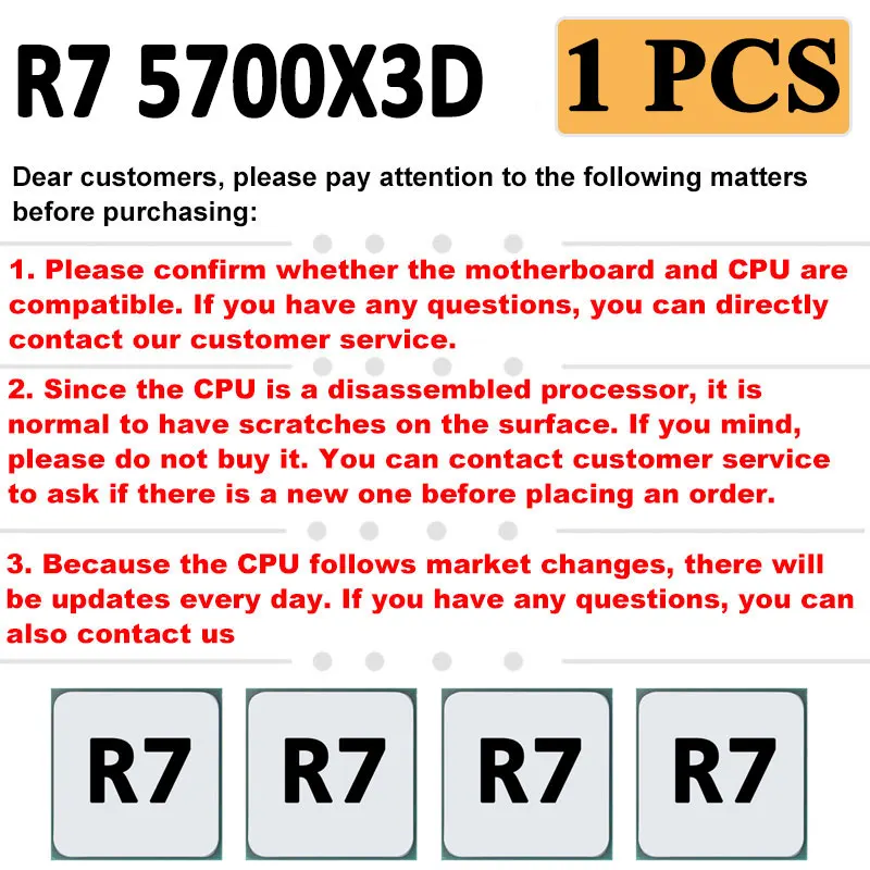 1 قطعة AMD R7 5700X3D 3.0 جيجا هرتز 8-core 16-thread CPU Zen3 AM4 5700x3D معالج وحدة المعالجة المركزية للألعاب بالجملة
