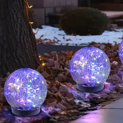 Cracked Glass Solar Globe Lights Outdoor Waterproof LED Colored Decorative Lights for Garden Backyard Pathway Lawn Decoration