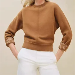 Sweaters for women New elastic knitted slim fit round neck pullover for autumn 2024 Cashmere blend long sleeved Top y2k knitwear