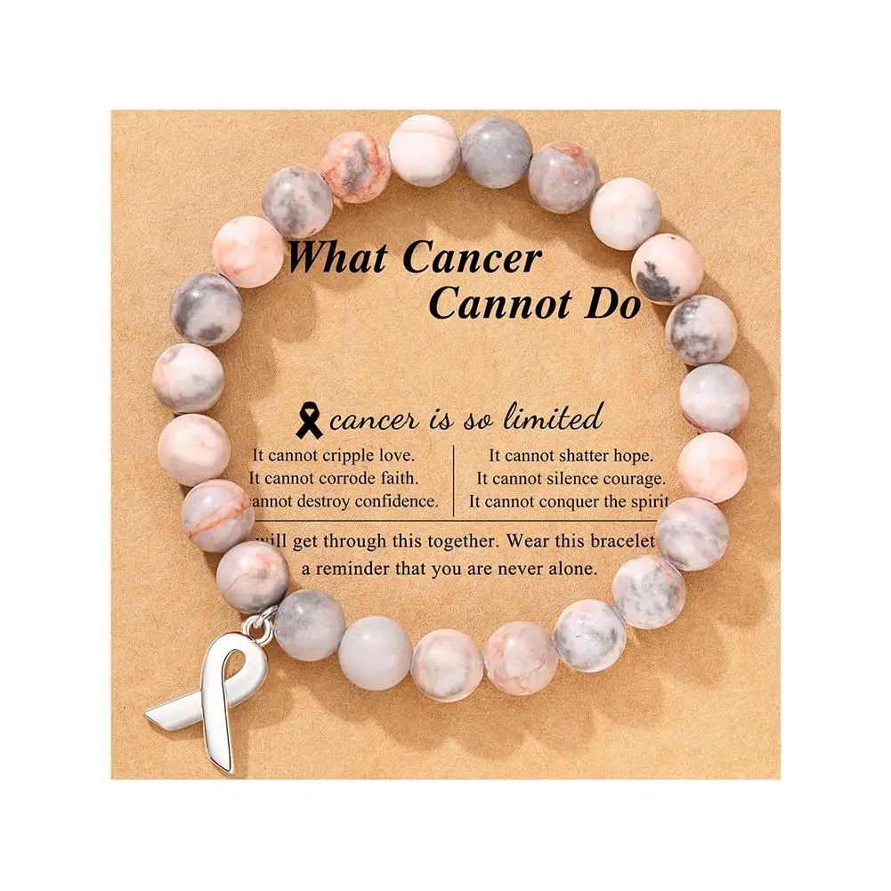 Breast Cancer Awareness Natural Stones Pink Crystal Bracelet With Message Card Valentine\'s Day Jewellery Gifts 2024