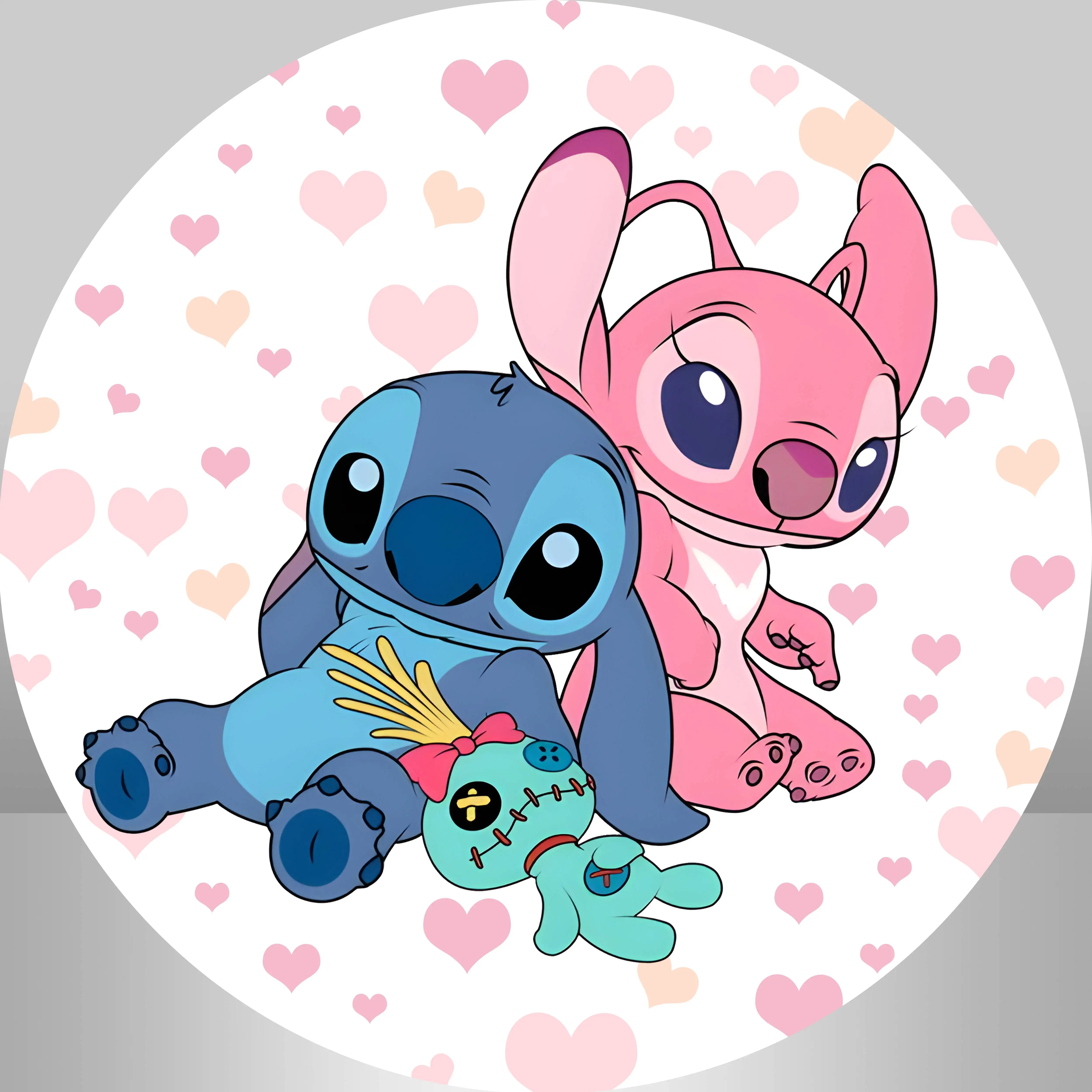 Lilo & Stitch Sweet Heart Round Photography Backgrounds Cartoon  Kids Birthday Party Backdrops Plinth Covers Photo Studio