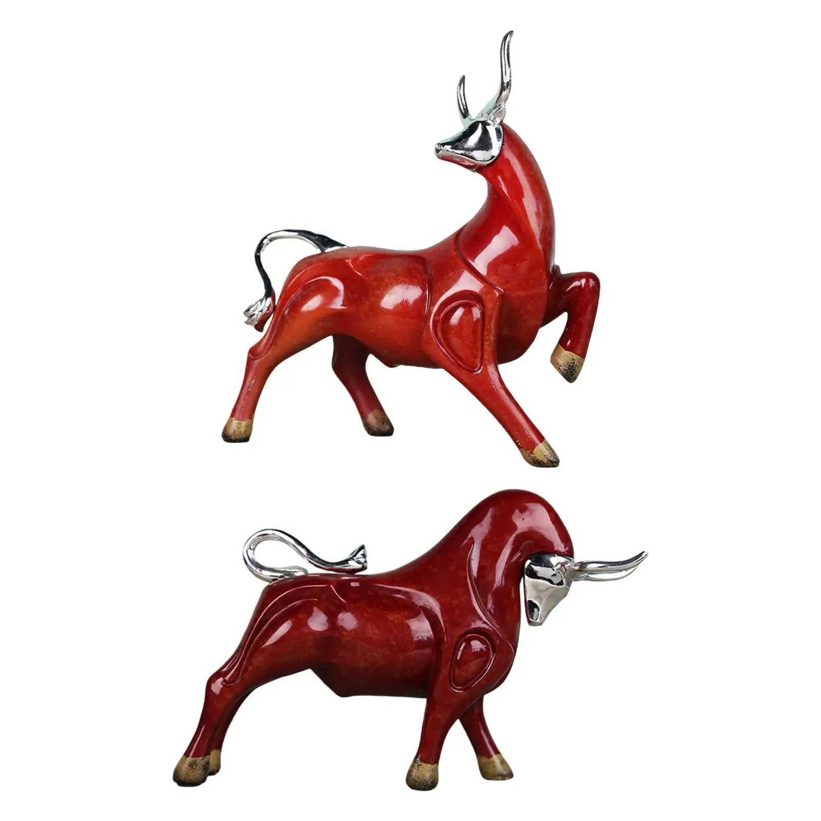 

Resin Bull Statue Animal Sculpture Tabletop Ornament Decorative Hand Painted for Cafe Bar Decor