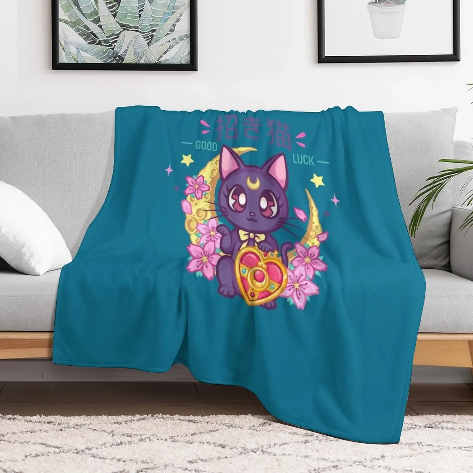 Lucky Cat Luna Throw Blanket No Pilling Soft Warm Blanket for Bed