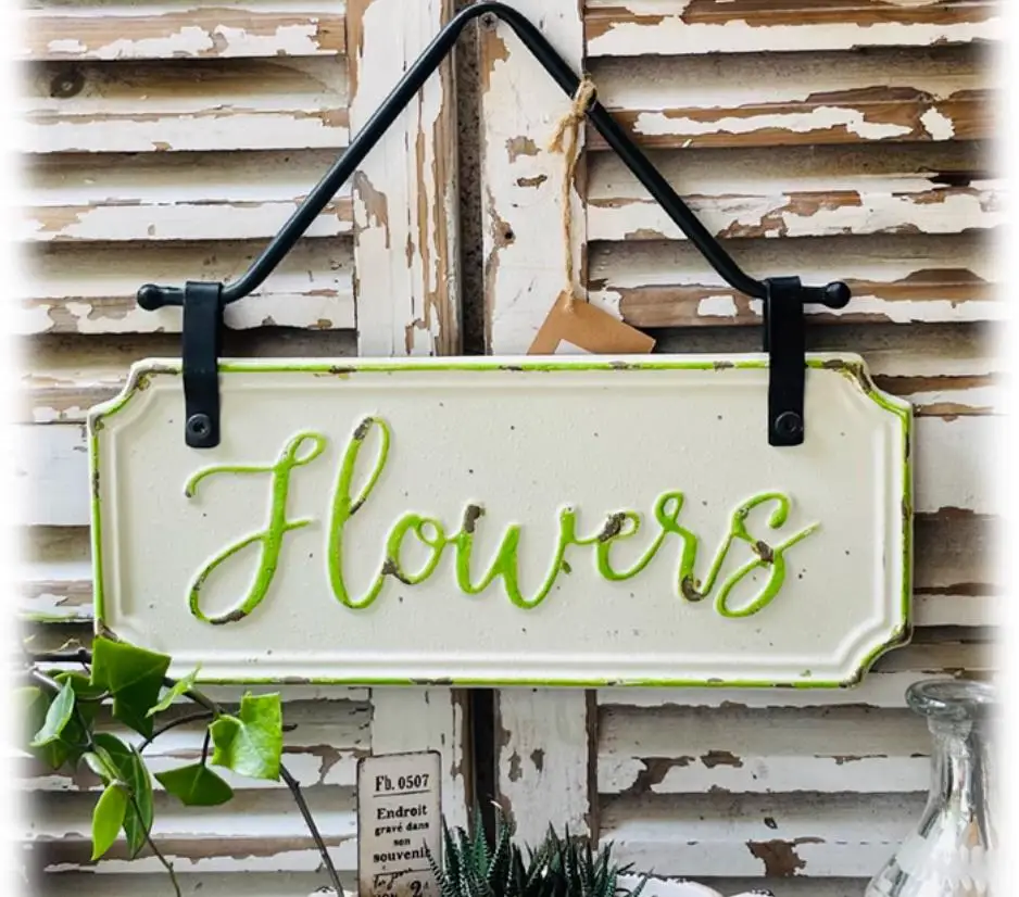 Green Flower Vintage Rustic Home Garden Decor Metal Plaque Sign