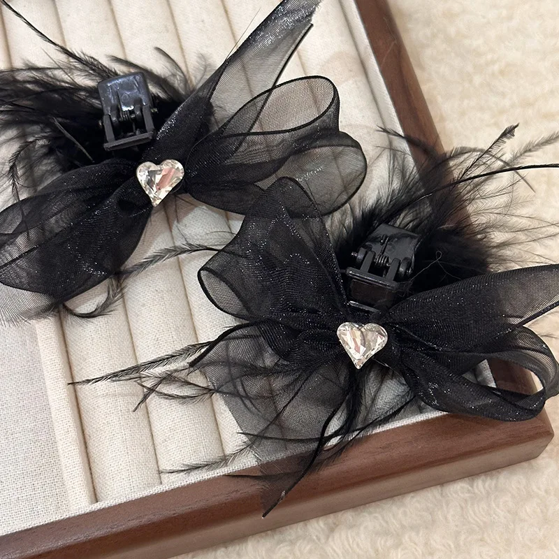 

Black Feather Hair Claw Rhinestone Mini Clip Premium Elegant Temperament Daily Hair Accessory for Women Lightweight Versatile
