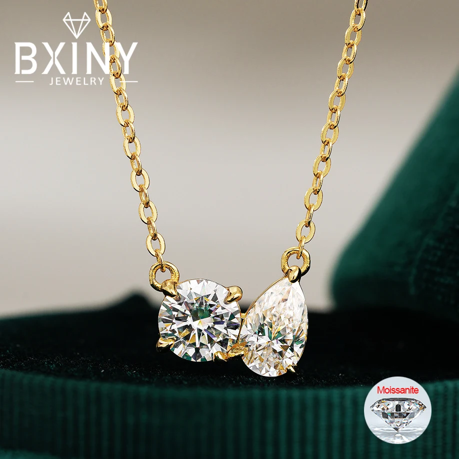 

BXINY Round&Pear Cut Moissanite Necklace S925 Silver GRA Certified Lab Diamond 2-stone Pendant Neck Chain for Women Jewelry Gift