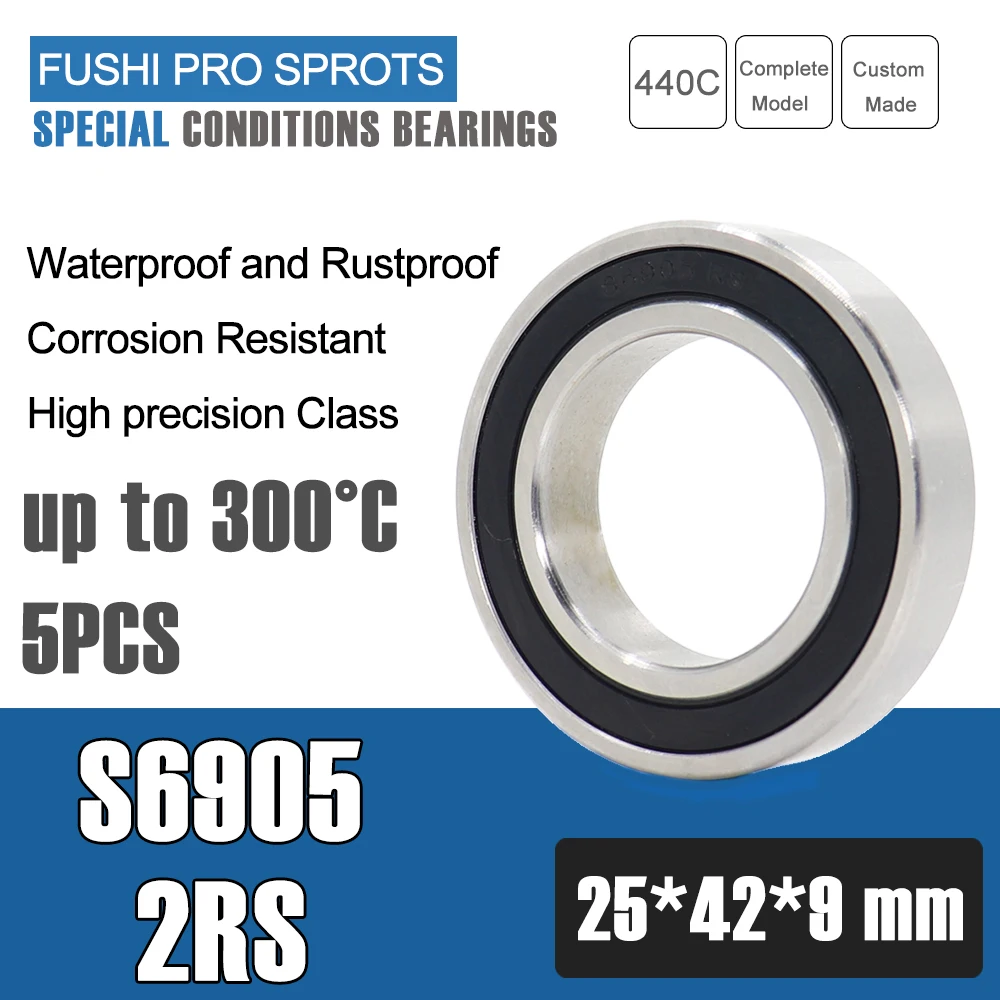 

S6905RS подшипник 25*42*9 мм (5 шт.) ABEC-3 440C Нержавеющая Сталь S 6905RS шарикоподшипники 6905 шарикоподшипник из нержавеющей стали