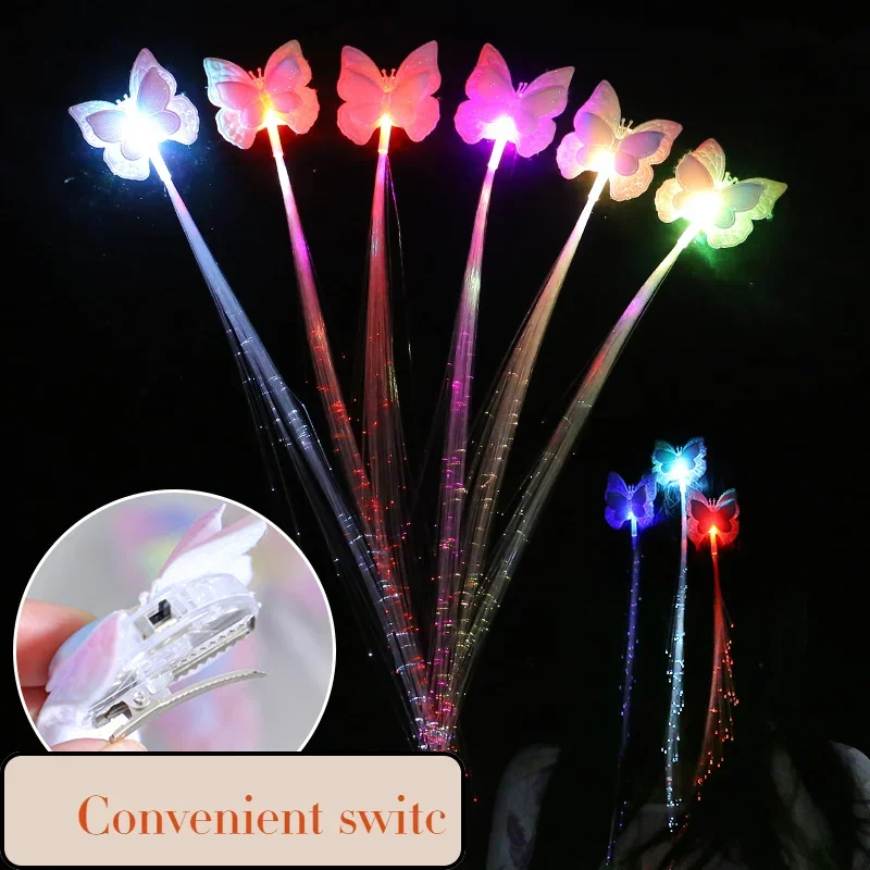 LED Light-up Butterfly Hair Clip Fiber Optic Glowing Hair Extensions Luminous Hair Accessories Night Club Carnival Party Cosplay