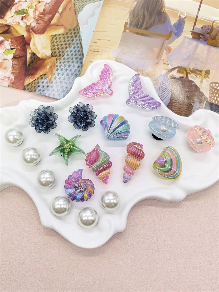 18-teiliges Set Muschel- und Seestern-Schuhclips aus ABS, Meerjungfrauenschwanz-Schuhverzierungen, DIY-Dekorationen, Lustige Blumen-Clogs-Schuhclips – Detail 5