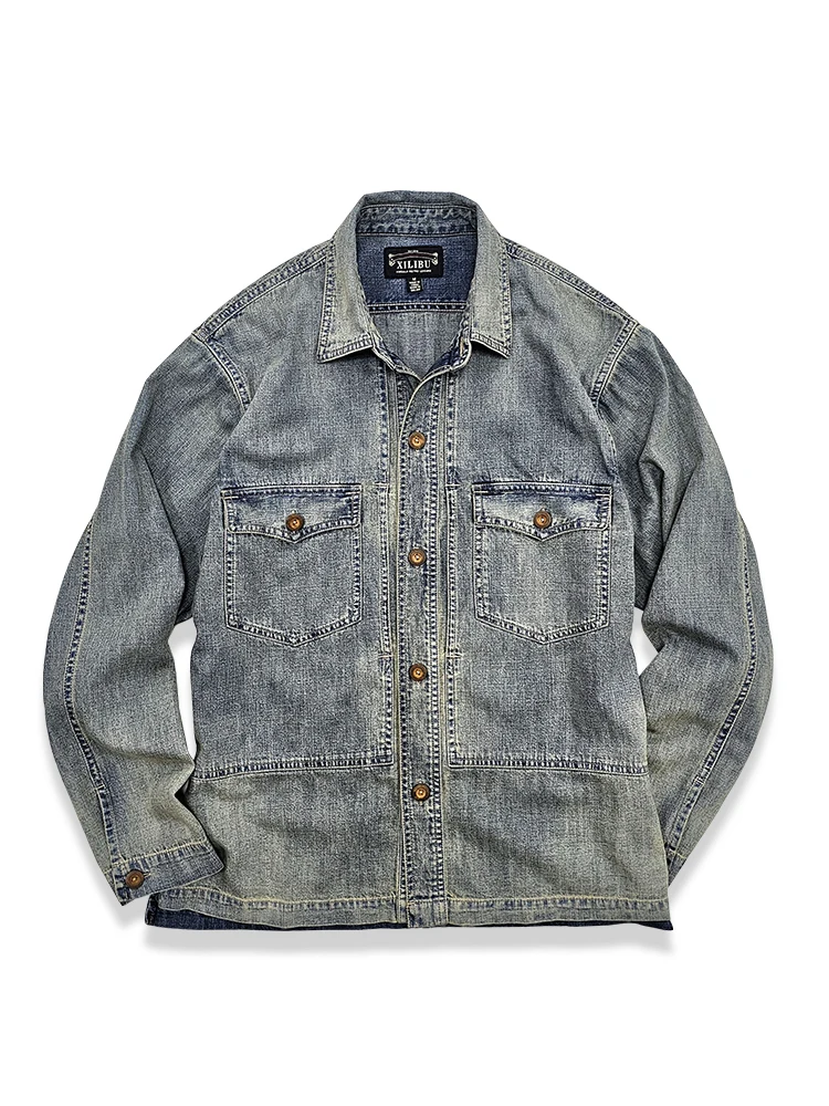 

Amekaji Style Wear American Retro Jacket Washed Distressed Workwear Shirt Coat