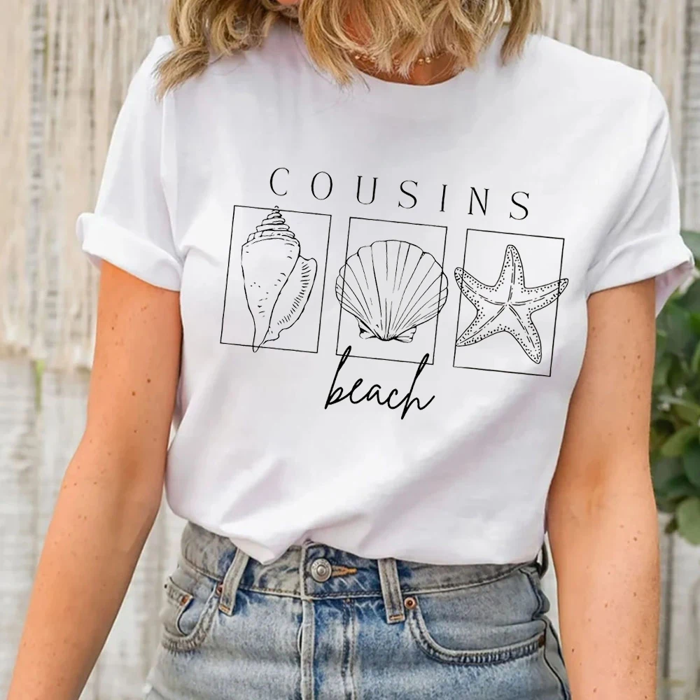 Cousins Beach Seashell Beach Summer Funny Print T-shirt Women Trendy Aesthetic Vintage Graphic Beach Shirt Color Shells T Shirts