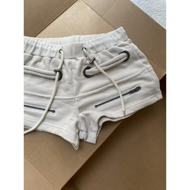 Retro Y2K Spice Girl Drawstring Shorts Women Fashioin Low Waist Zippers Casual Streetwear Sweatpants Night Clubwear Bottoms