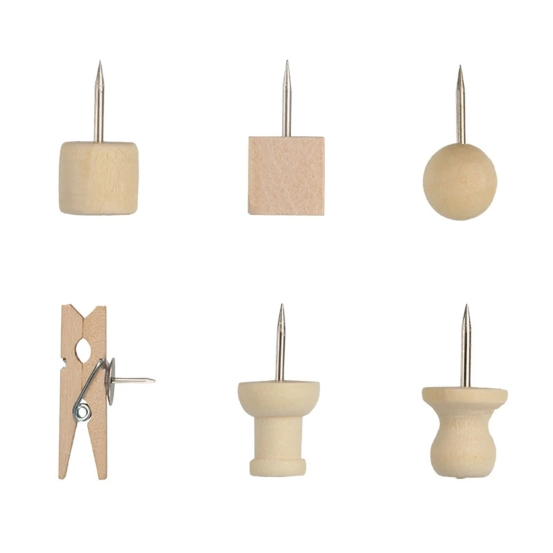 ioio Paquete chinchetas madera, juego chinchetas decorativas para tablero corcho, chinchetas madera, tachuelas