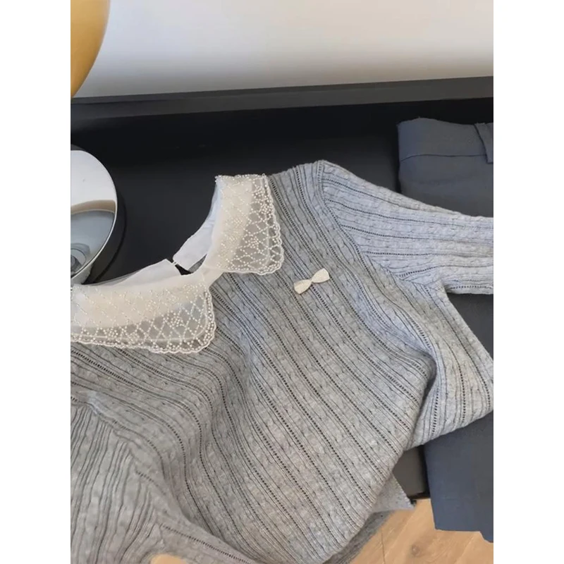 Ele ey Colletto per bambola in pizzo maglione lavorato a maglia ort Sle Faion da donna coreano dolce anti-invecchiamento primavera nuovo arrivo Top