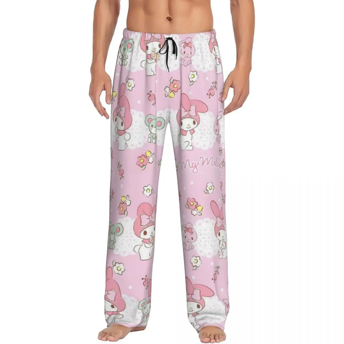 

Custom Print Men Melody Pajama Pants Pink Rabbit Sleepwear Sleep Lounge Bottoms with Pockets