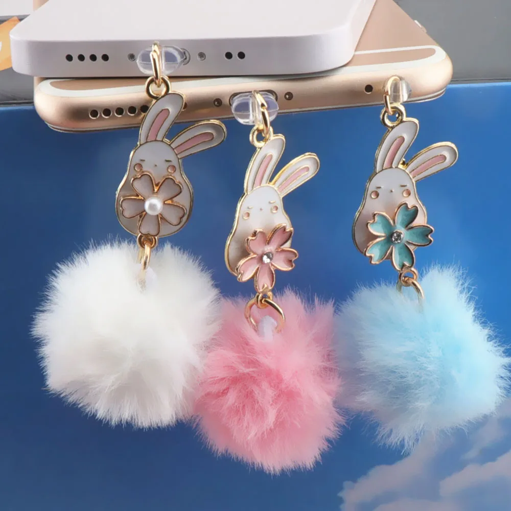 Cute Dust Plug Charm Kawaii Hairball 3.5MM Jack Anti Dust Cap Type C Dust Protection Stopper Charge Port Plug For iPhone Xiaomi