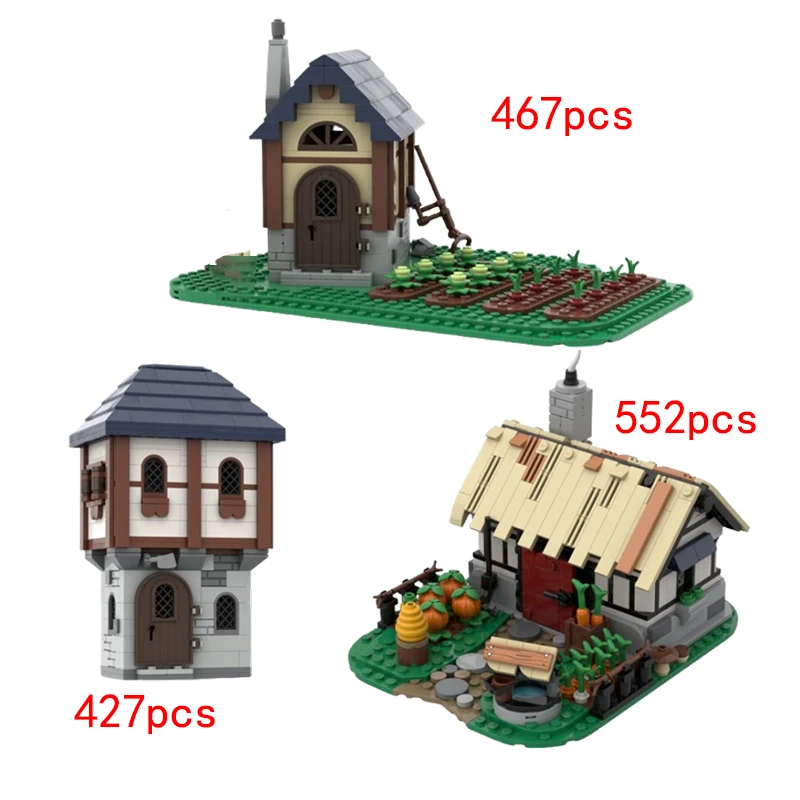 New MOC-202692 Medieval Small Farmhouse Mini Homestead Butcher Small Pieces Assembled Building Blocks Model Playset