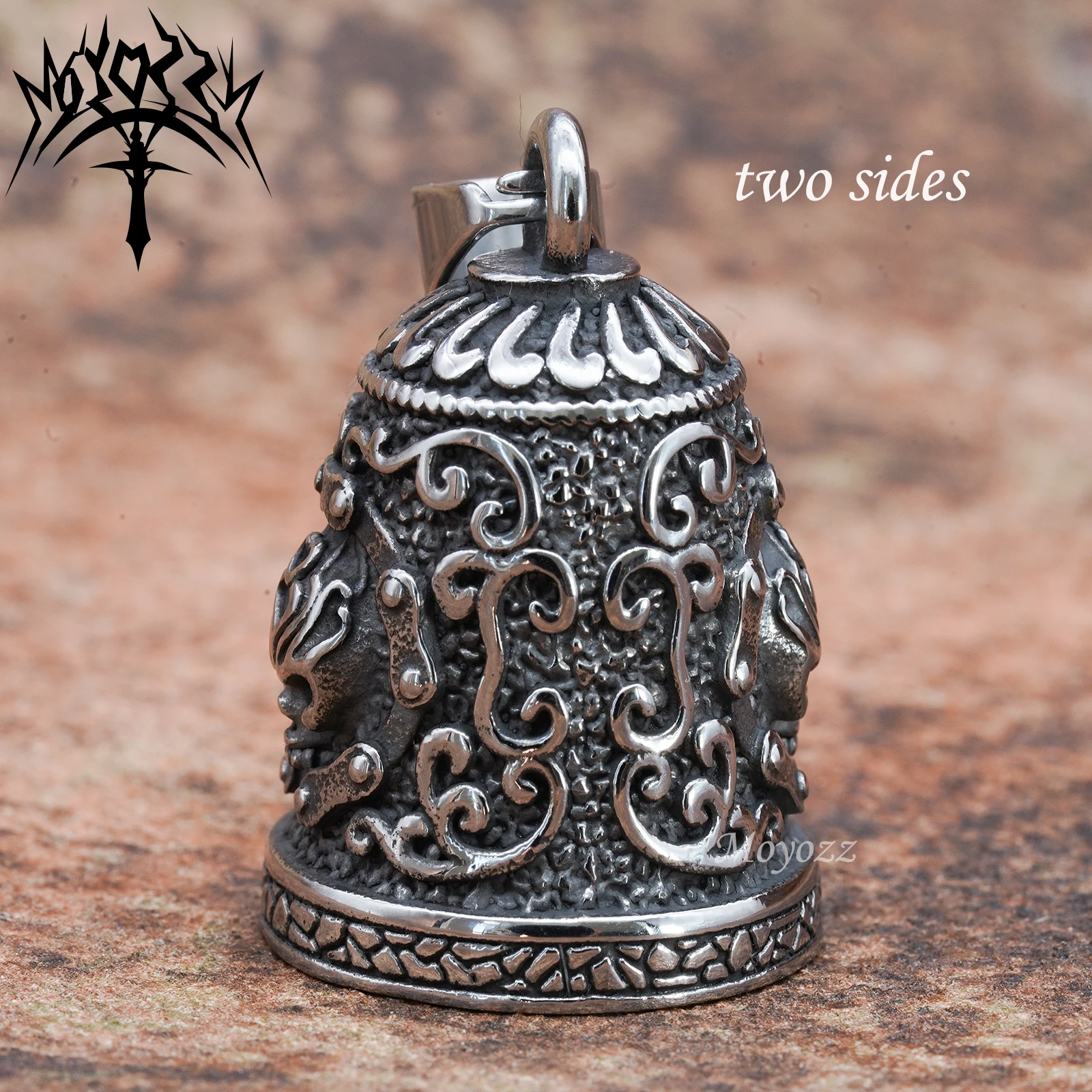 New Skull Motorcycle Guardian Bell Silver/Gold Men\'s Rock Hip Hop Party Stainless Steel Bell For Mens & FREE Bell Hanger