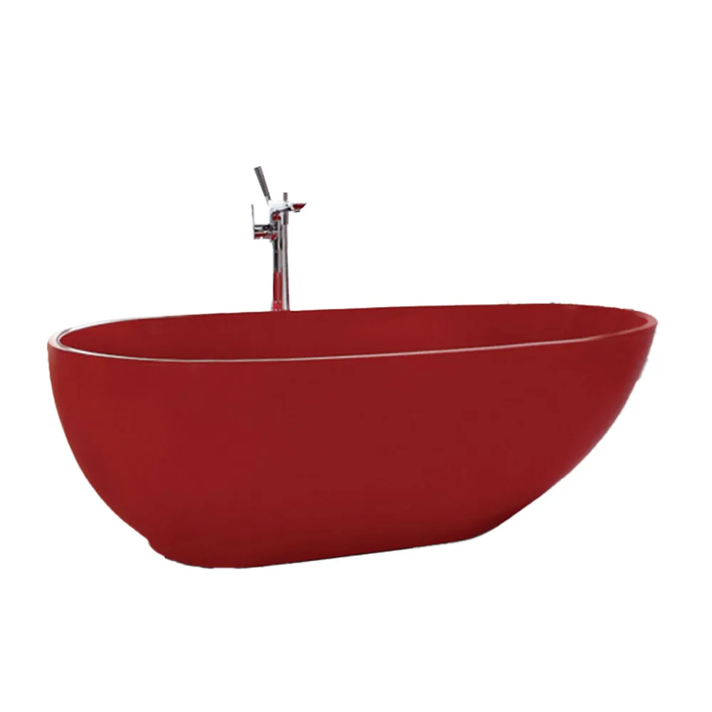 Hot Sales Projects Modern Custom Red Acrylic Eco-Friendly Freestanding Soaking Bath Tub with Drainer for Bathroom Indoor Tub