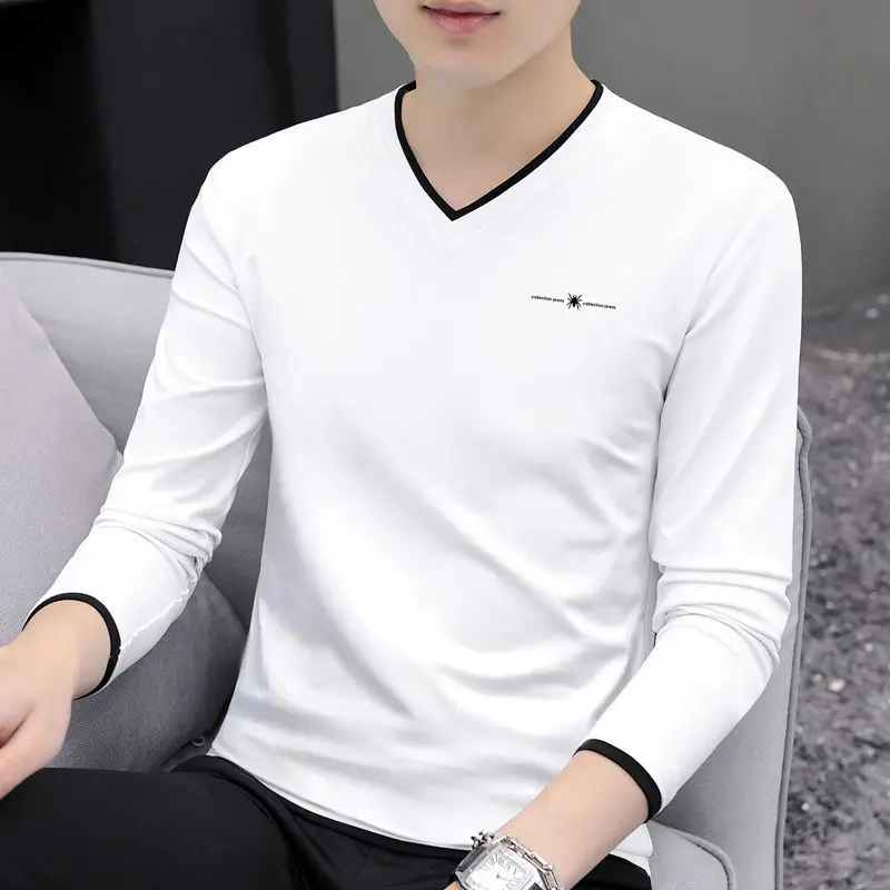 Spring Autumn New Solid Color Fashion Long Sleeve T-Shirts Man High Street Casual Loose Pure Cotton Youth All-match Pullovers