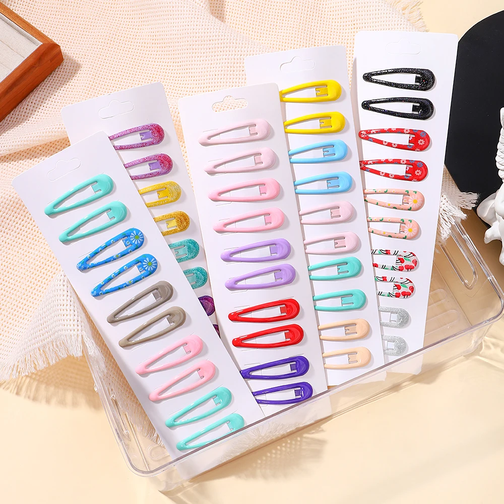 10PCS/Set Girls Print Waterdrop Shape Alloy Hairpins Sweet Hair Clips Barrettes Headwear Hair Holder Baby Hair Accessories Set