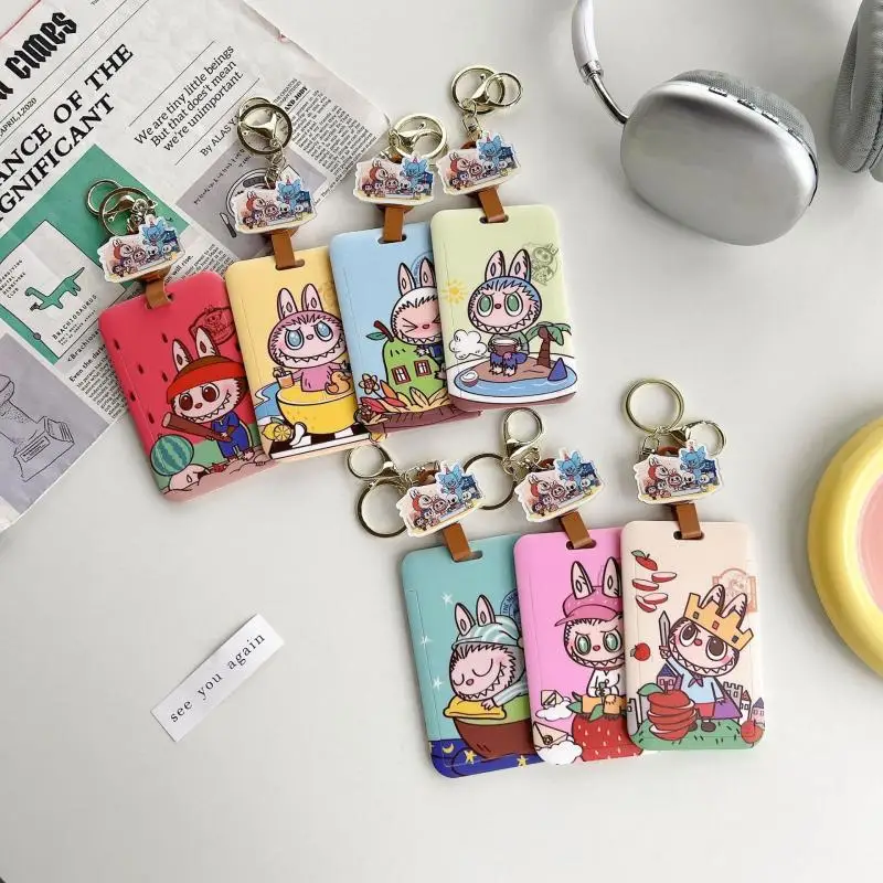 New Fashion Cartoon Labubu Card Set Water Card School Bus Card Catering Card Factory Access Card Bus Subway Card Keychain Gift