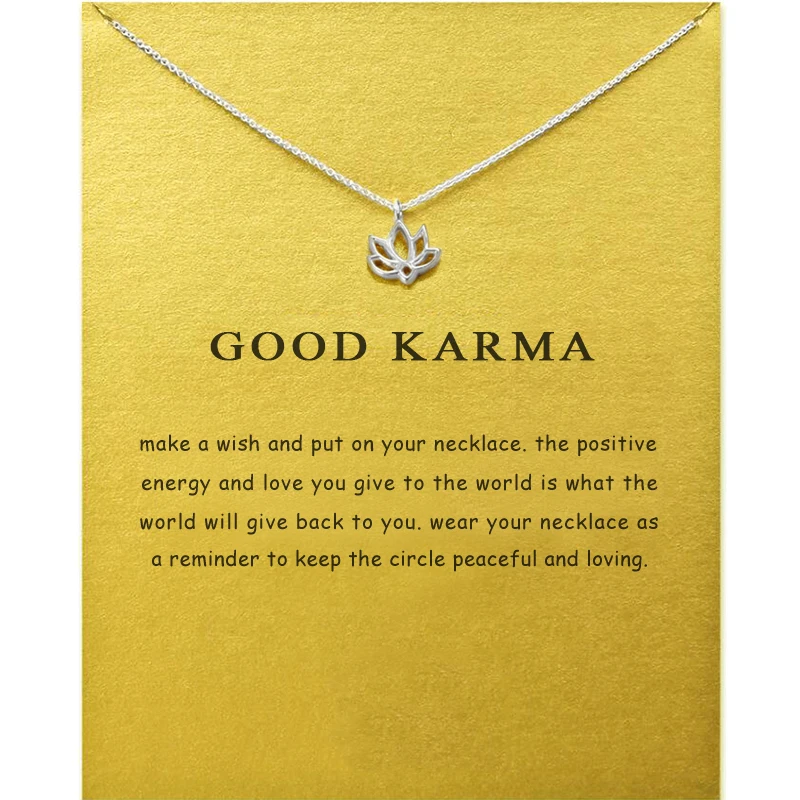 Minimalist Lotus Flower Alloy Charm Pendant Necklaces For Women Anniversary Gifts with Message Card Sliver Plated Power Jewelry