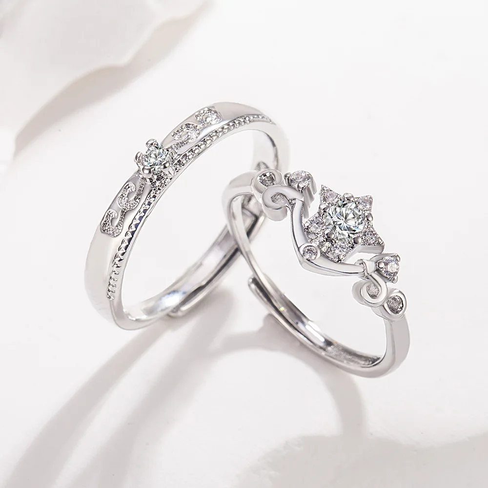 

Кольцо из стерлингового серебра 925 пробы с бриллиантовой звездой, открытое кольцо для пары, модное простое ювелирное изделие на день рождения, свадьбу, годовщину, подарок