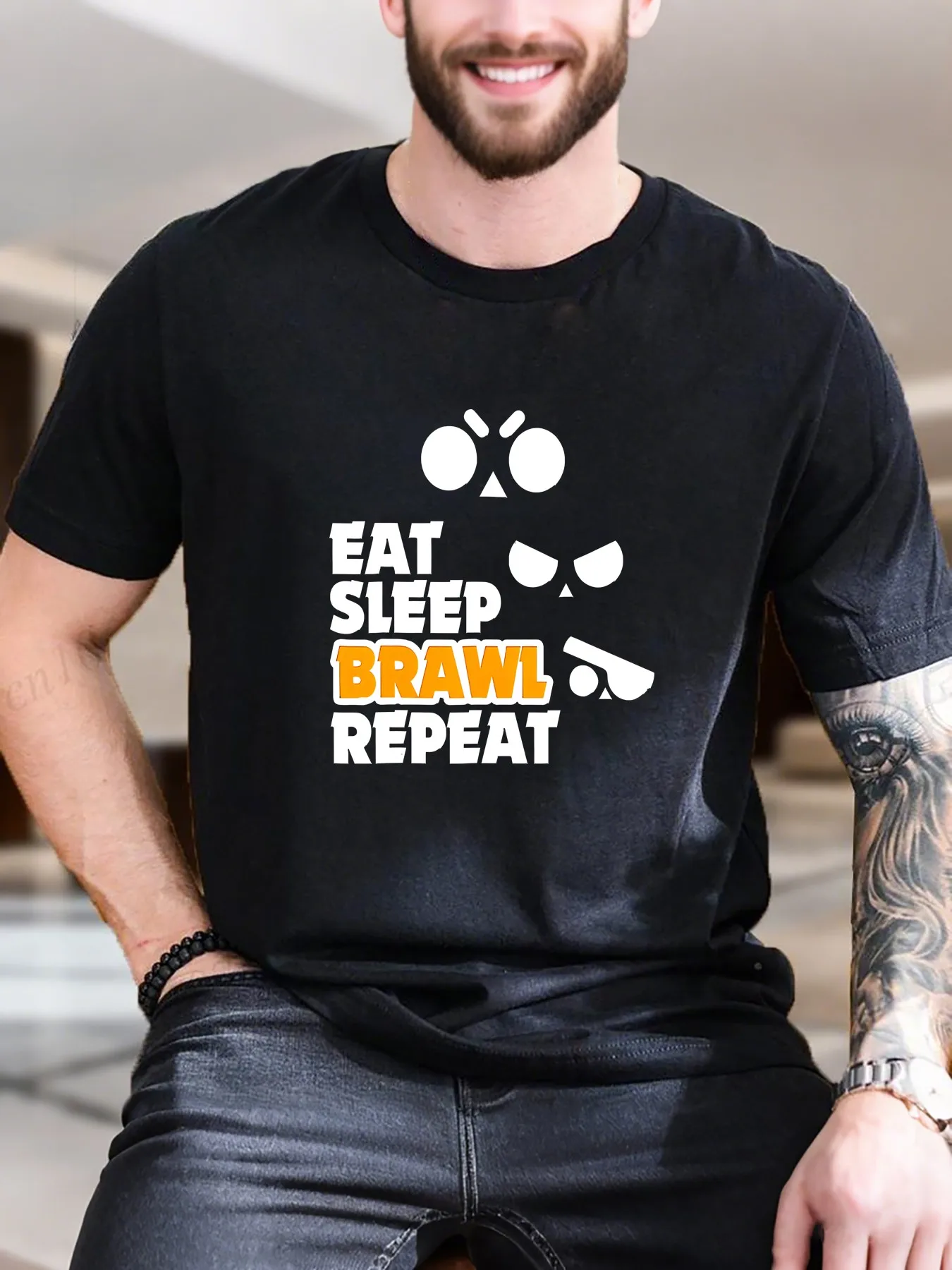 

New Arrival Fashion Men's Cotton Printed T-Shirt Trendy Brawl Graphic Tee Soft Breathable Short Sleeve Top for Casual Summer Wear