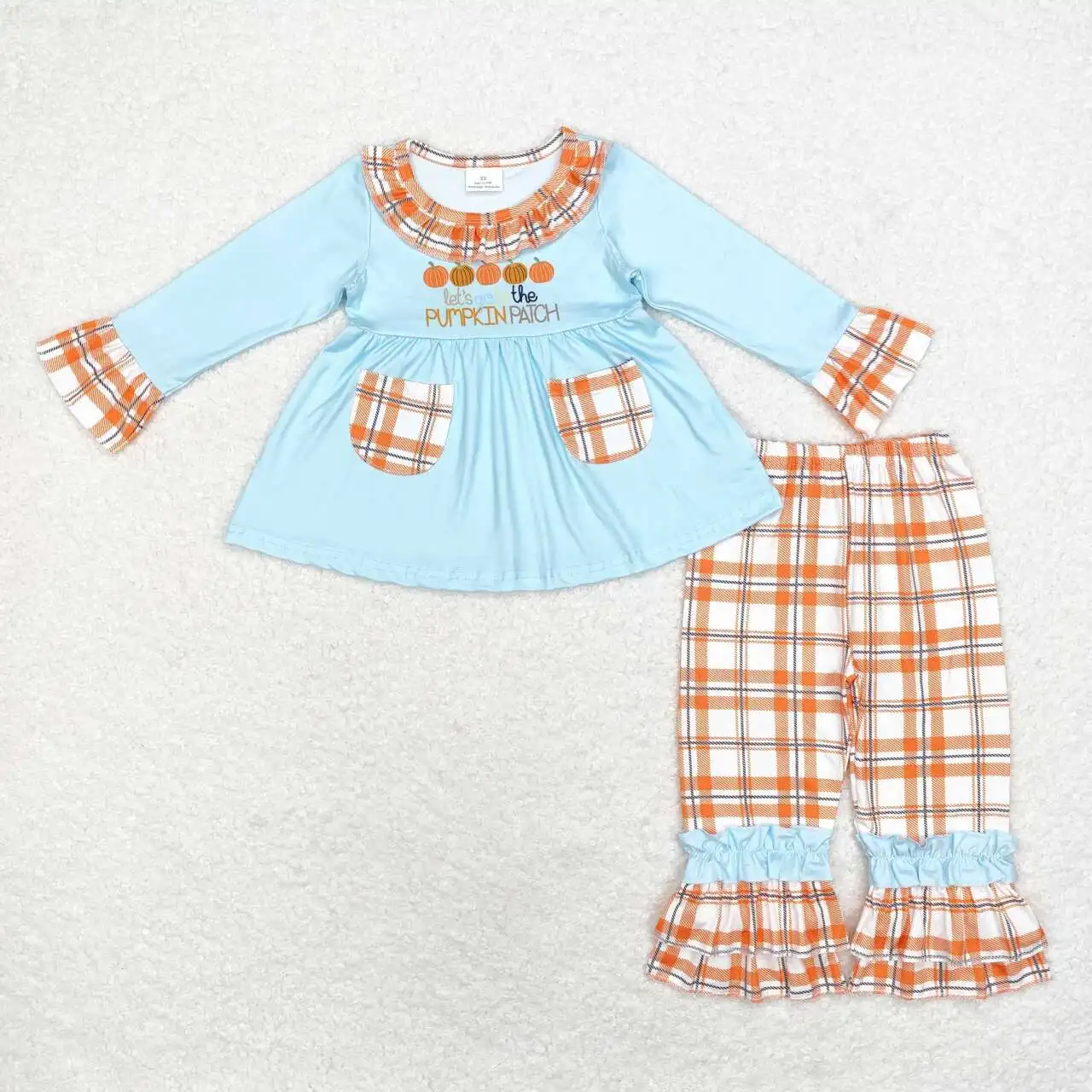 

RTS Baby Girls Toddler Wholesale Thanksgiving Pumpkins Pockets Ruffles Tunic Top Kids Ruffle Pants Boutique Outfits Clothes Sets