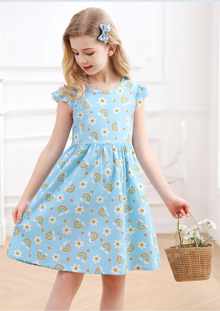 3-13T summer child kids girls cute short sleeve cotton dress